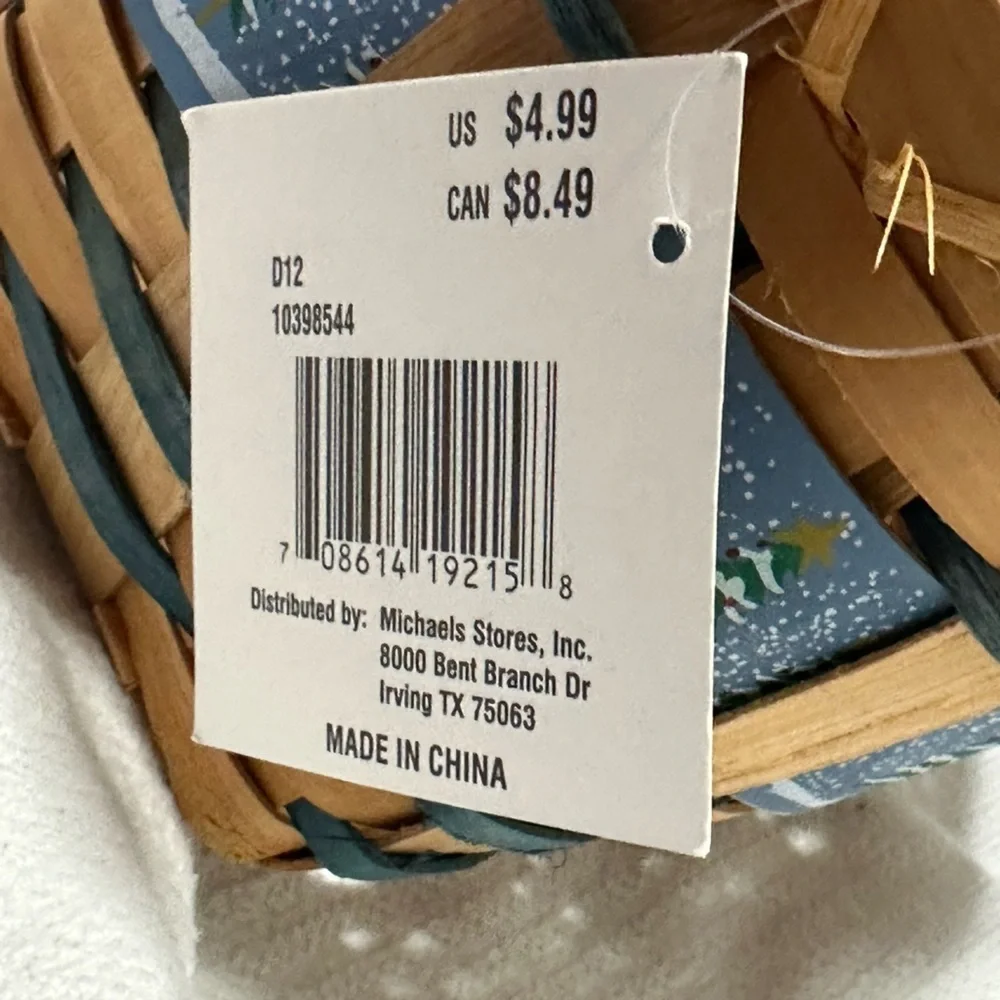 Woven holiday basket with snowy tree design. New with tags!